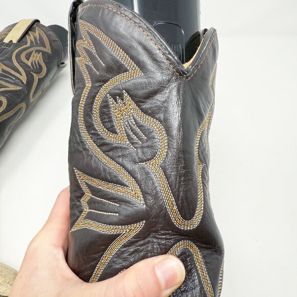 Imperial	Brown/Tan Leather Western Boots Men's Sz 7.5 USA Made Stitched Design - Picture 4 of 9